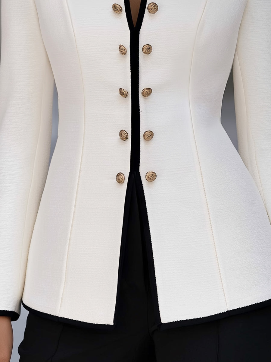 Altın Düğme Detaylı Kontrast Biyeli Blazer Ceket — 6. görsel