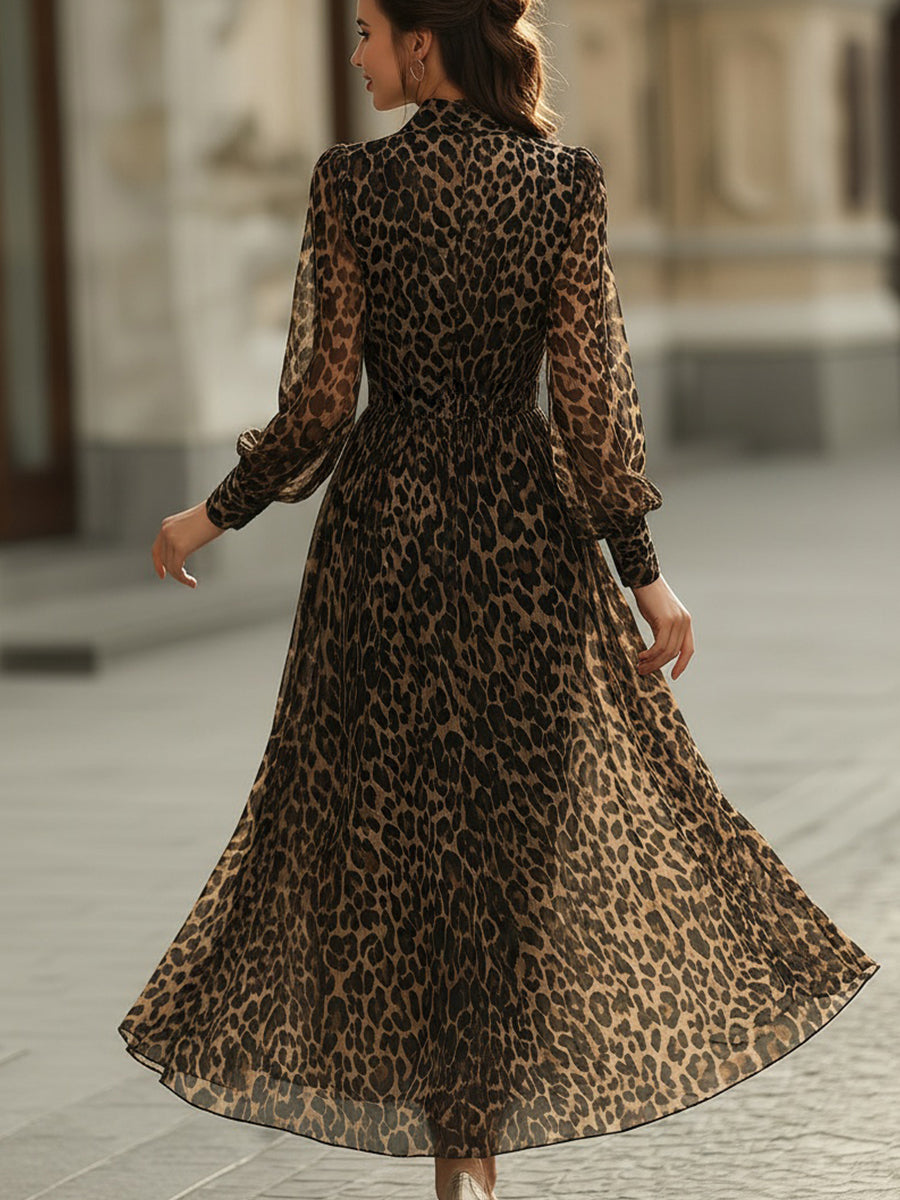 Leopar Desenli Kruvaze Midi Elbise — 6. görsel