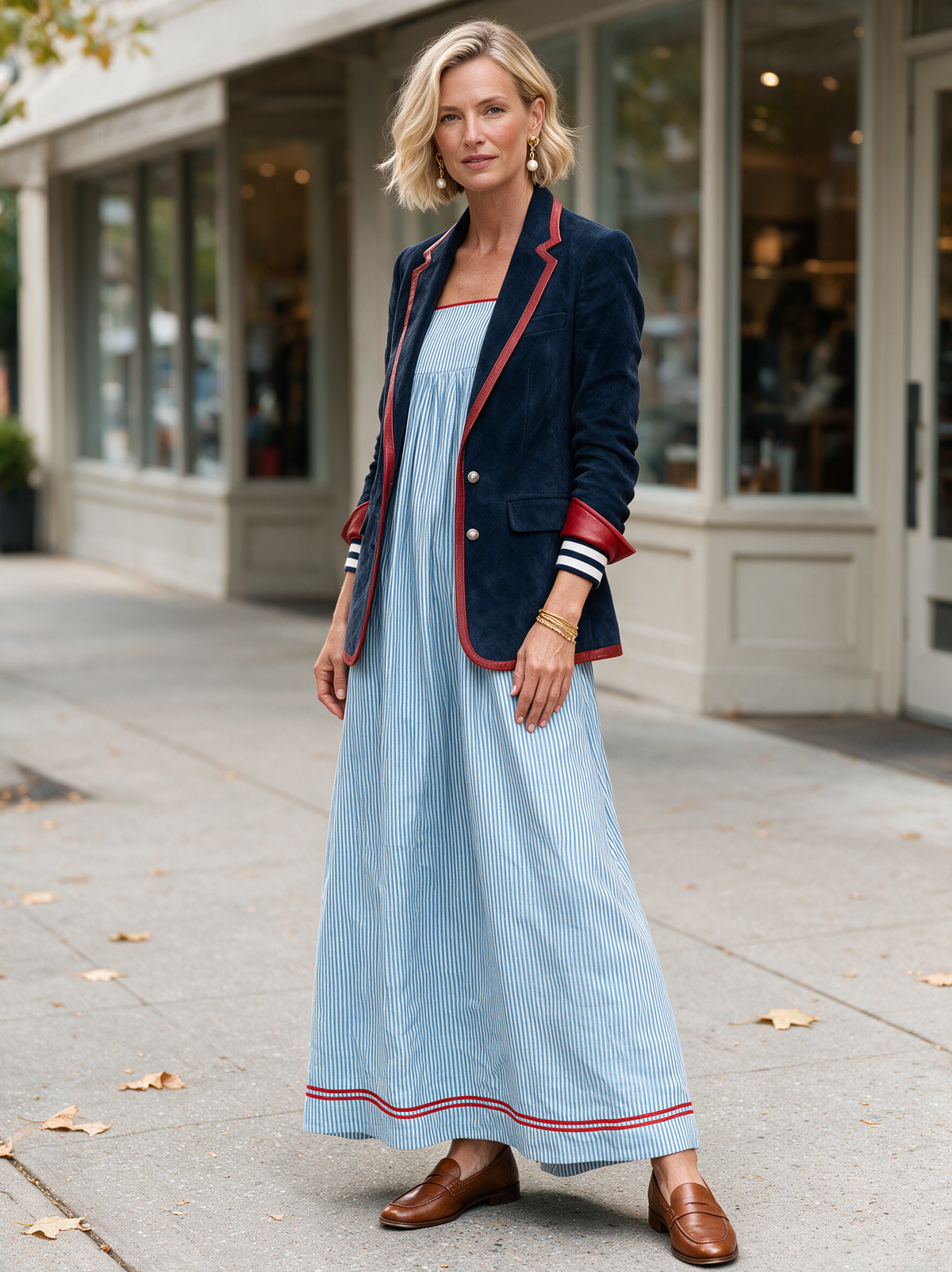 Kadın Vintage Tarzı Kırmızı Deri Detaylı Suni Süet Blazer Ceket