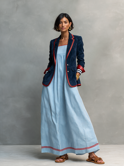 Kadın Vintage Tarzı Kırmızı Deri Detaylı Suni Süet Blazer Ceket