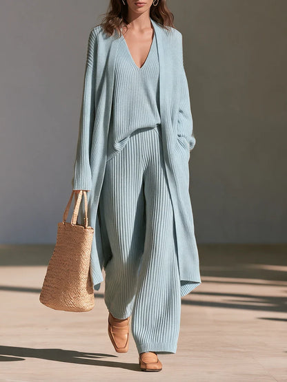 Kadın Oversize Düşük Omuzlu Dikey Fitilli Uzun Örme Hırka