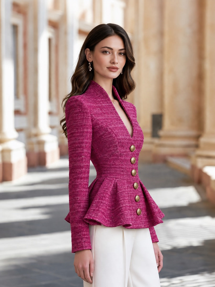 Pilili Peplum Kesim Tüvit Blazer Ceket — 4. görsel