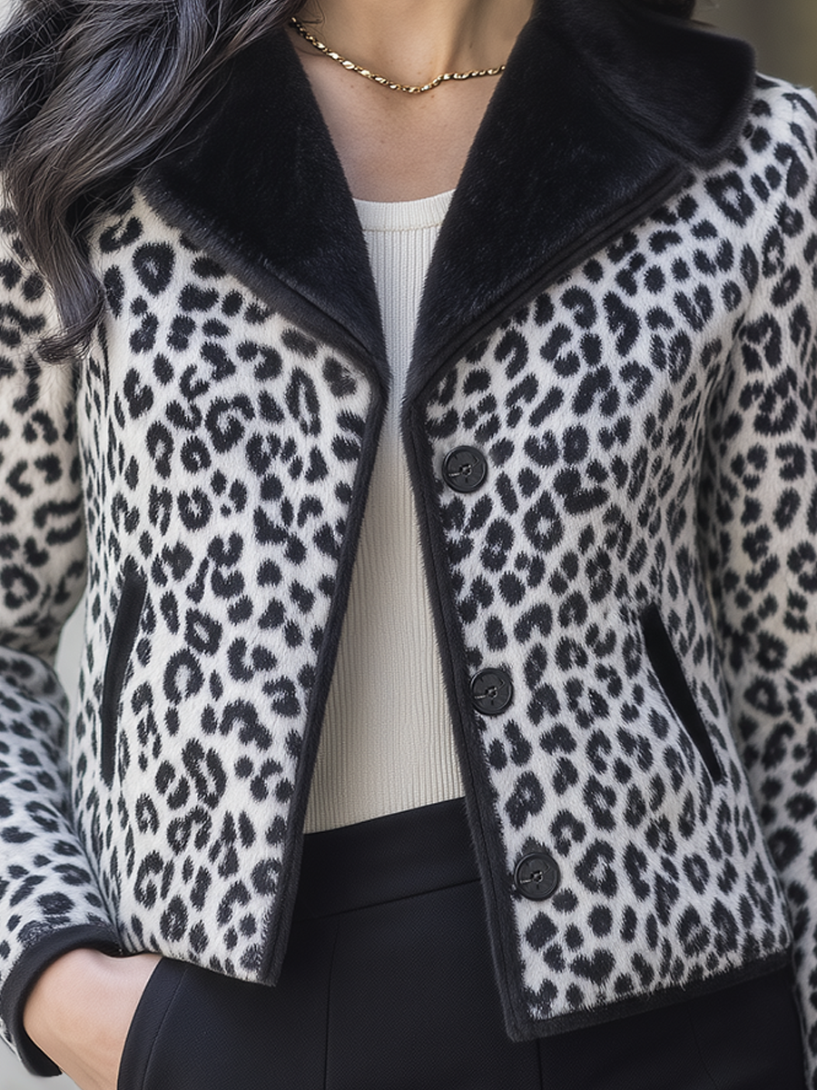 Suni Kürk Yakalı Leopar Desenli Kısa Ceket — 2. görsel