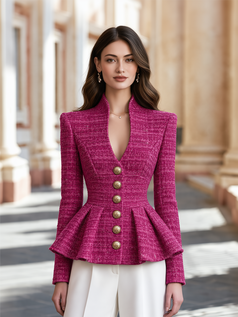 Pilili Peplum Kesim Tüvit Blazer Ceket — 2. görsel