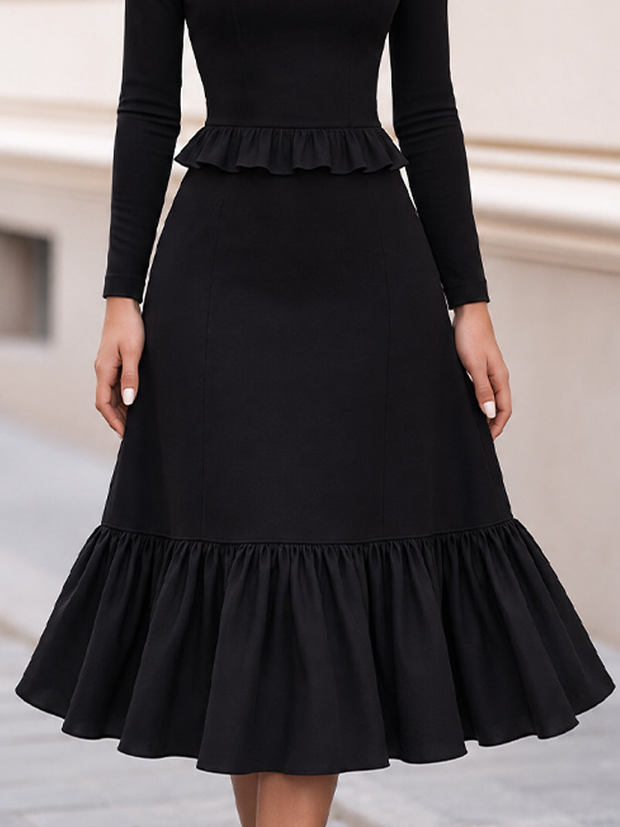 Kayık Yaka Peplum Detaylı Midi Elbise — 5. görsel