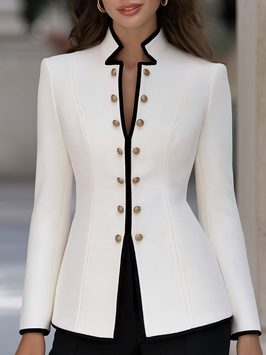 Altın Düğme Detaylı Kontrast Biyeli Blazer Ceket — 1. görsel