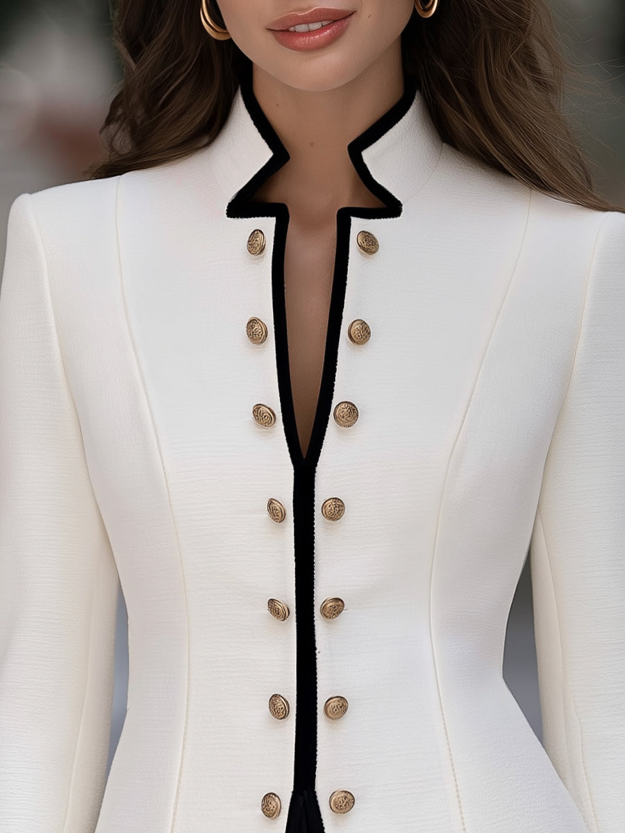 Altın Düğme Detaylı Kontrast Biyeli Blazer Ceket — 5. görsel