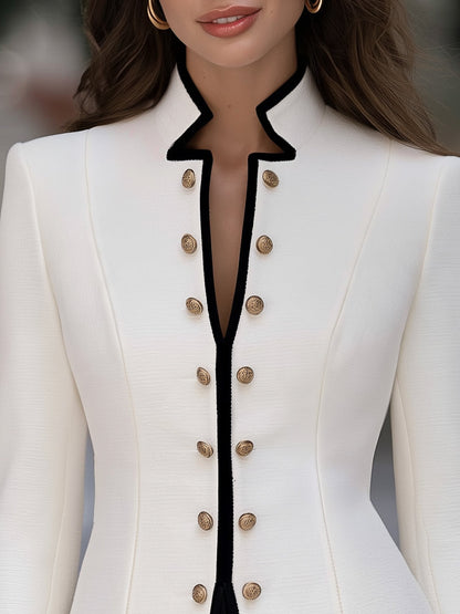 Altın Düğme Detaylı Kontrast Biyeli Blazer Ceket — 5. görsel