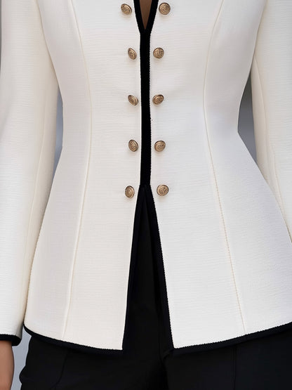 Altın Düğme Detaylı Kontrast Biyeli Blazer Ceket — 6. görsel