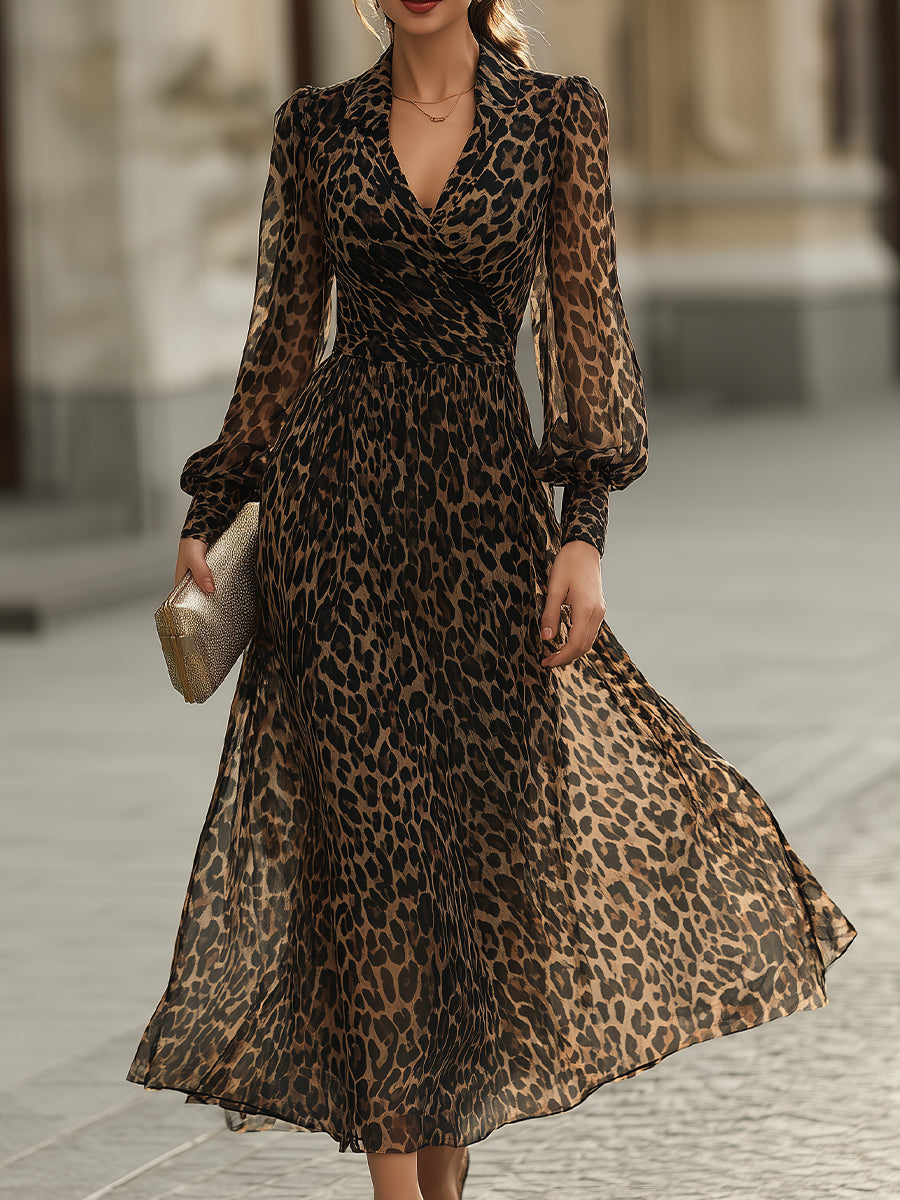 Leopar Desenli Kruvaze Midi Elbise — 8. görsel