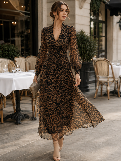 Leopar Desenli Kruvaze Midi Elbise — 3. görsel
